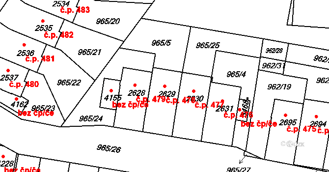 Týnské Předměstí 478, Domažlice na parcele st. 2629 v KÚ Domažlice, Katastrální mapa