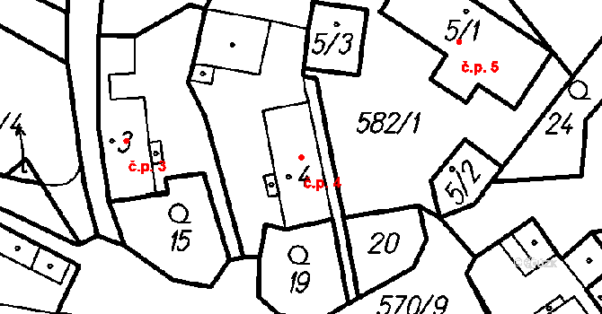 Radinovy 4, Vrhaveč na parcele st. 4 v KÚ Radinovy, Katastrální mapa