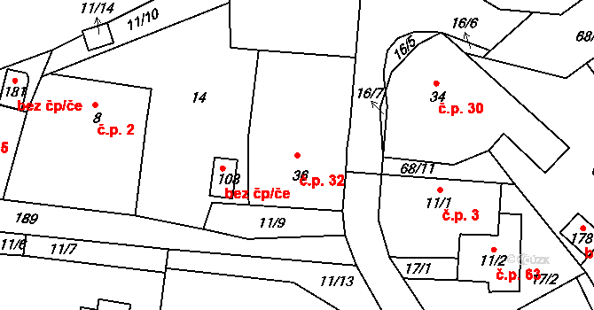 Míčov 32, Míčov-Sušice na parcele st. 36 v KÚ Míčov, Katastrální mapa