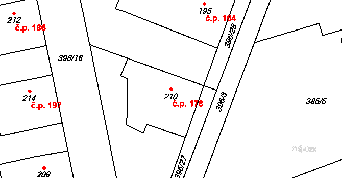 Opatovice nad Labem 178 na parcele st. 210 v KÚ Opatovice nad Labem, Katastrální mapa