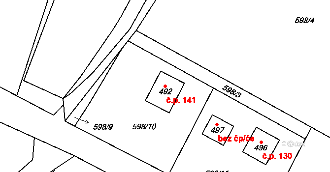 Řehlovice 141 na parcele st. 492 v KÚ Řehlovice, Katastrální mapa