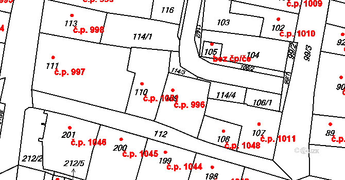Mohelnice 996 na parcele st. 109 v KÚ Mohelnice, Katastrální mapa
