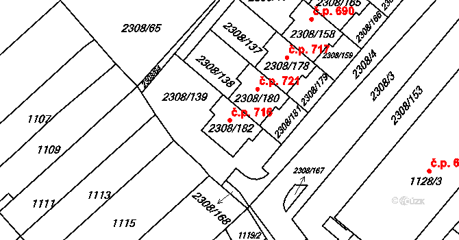 Obřany 716, Brno na parcele st. 2308/182 v KÚ Obřany, Katastrální mapa