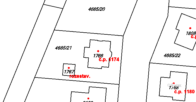 Hrušovany nad Jevišovkou 1174 na parcele st. 1766 v KÚ Hrušovany nad Jevišovkou, Katastrální mapa