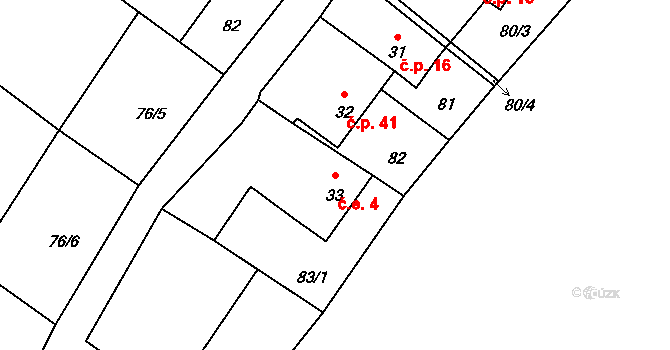 Kozojedy 4 na parcele st. 33 v KÚ Kozojedy, Katastrální mapa