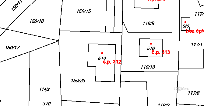 Příchovice 312 na parcele st. 514 v KÚ Příchovice u Přeštic, Katastrální mapa