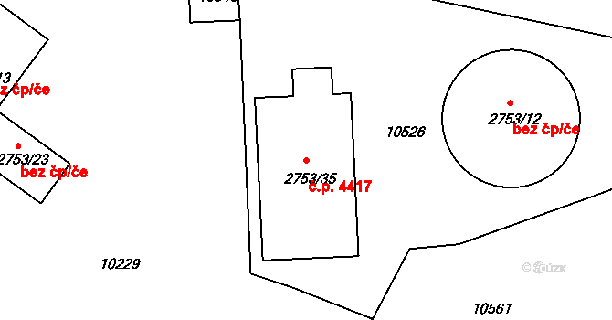 Hodonín 4417 na parcele st. 2753/35 v KÚ Hodonín, Katastrální mapa