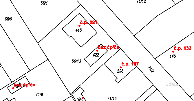 Kojetice 88460720 na parcele st. 422 v KÚ Kojetice u Prahy, Katastrální mapa