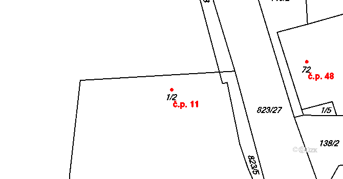 Trhomné 11, Krsy na parcele st. 1/2 v KÚ Trhomné, Katastrální mapa