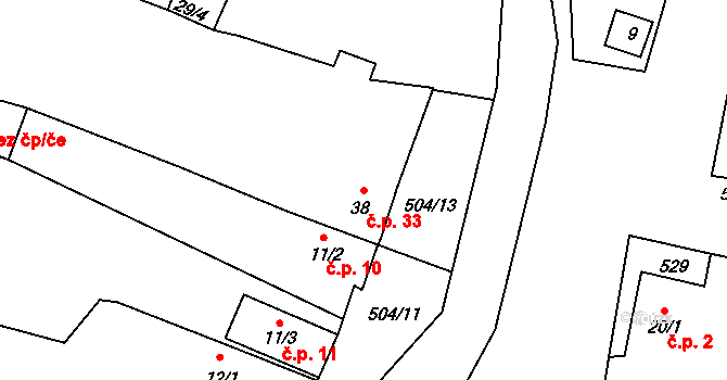 Charvatce 33, Libčeves na parcele st. 38 v KÚ Charvatce u Loun, Katastrální mapa