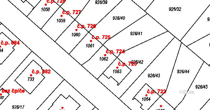 Světlá nad Sázavou 724 na parcele st. 1062 v KÚ Světlá nad Sázavou, Katastrální mapa