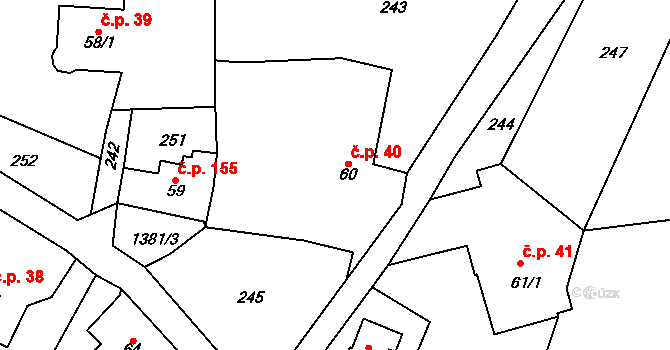 Olešnice 40, Červený Kostelec na parcele st. 60 v KÚ Olešnice u Červeného Kostelce, Katastrální mapa