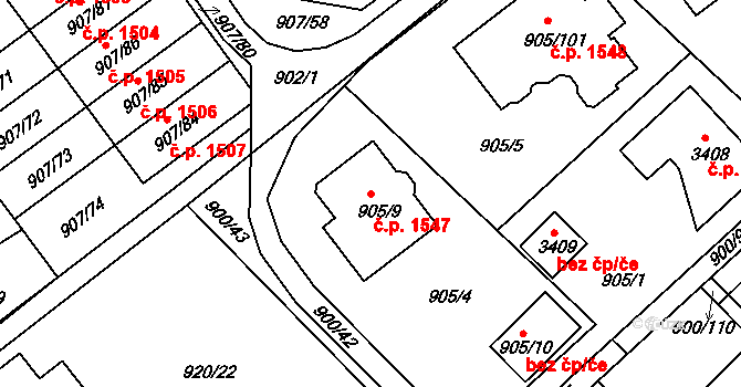 Rychnov nad Kněžnou 1547 na parcele st. 905/9 v KÚ Rychnov nad Kněžnou, Katastrální mapa