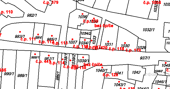 Podivín 117 na parcele st. 1034/1 v KÚ Podivín, Katastrální mapa