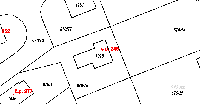 Olšany 245, Brandýsek na parcele st. 1320 v KÚ Brandýsek, Katastrální mapa