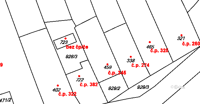 Vrbice 345 na parcele st. 459 v KÚ Vrbice u Velkých Pavlovic, Katastrální mapa