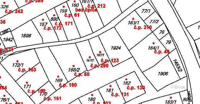 Kvasice 123 na parcele st. 167/1 v KÚ Kvasice, Katastrální mapa