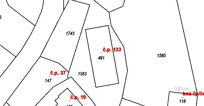Třemblat 133, Ondřejov na parcele st. 491 v KÚ Třemblat, Katastrální mapa