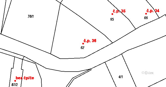 Žopy 36, Holešov na parcele st. 62 v KÚ Žopy, Katastrální mapa