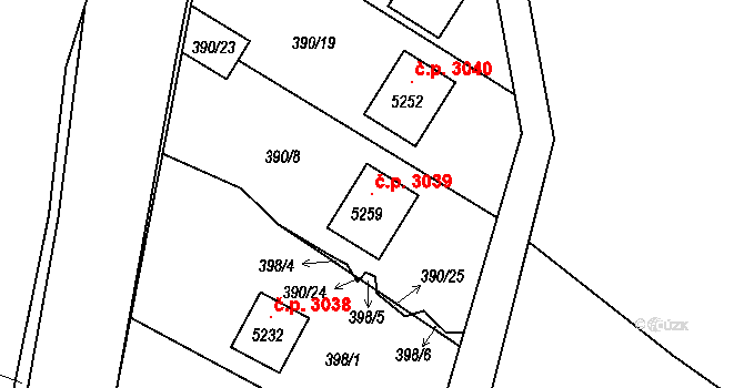 Rožnov pod Radhoštěm 3039 na parcele st. 5259 v KÚ Rožnov pod Radhoštěm, Katastrální mapa