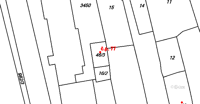 Nezamyslice 77 na parcele st. 46/3 v KÚ Nezamyslice nad Hanou, Katastrální mapa