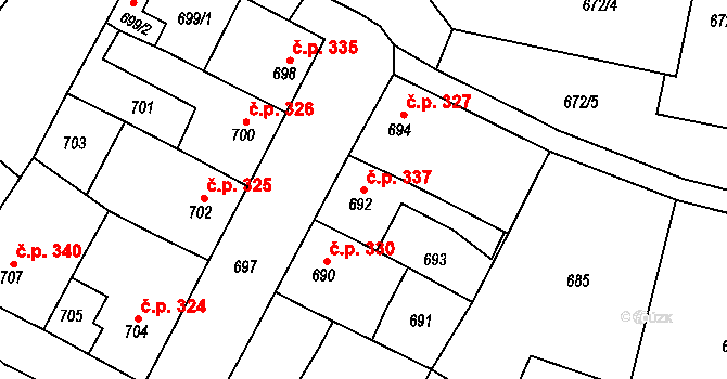 Plumlov 337 na parcele st. 692 v KÚ Plumlov, Katastrální mapa