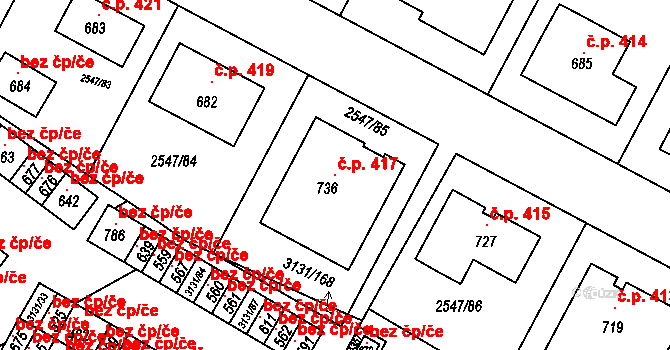 Višňové 417 na parcele st. 736 v KÚ Višňové, Katastrální mapa