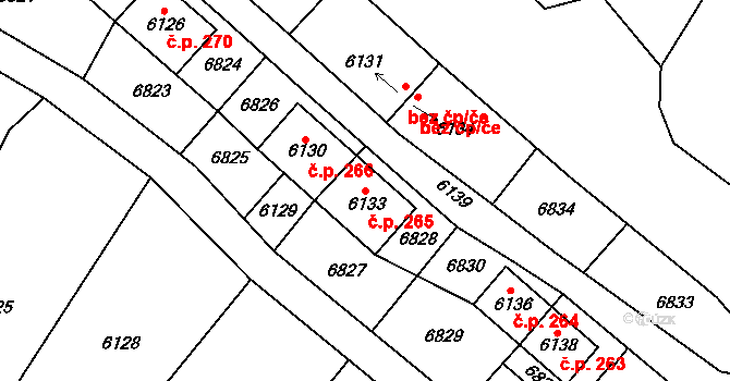 Šanov 265 na parcele st. 6133 v KÚ Šanov nad Jevišovkou, Katastrální mapa