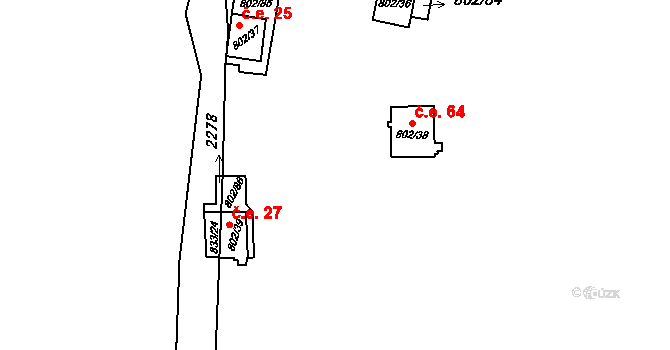 Vranov nad Dyjí 64 na parcele st. 802/38 v KÚ Vranov nad Dyjí, Katastrální mapa