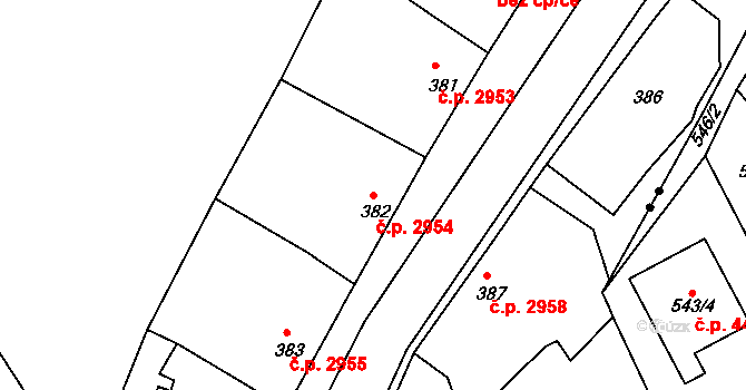 Znojmo 2954 na parcele st. 382 v KÚ Znojmo-Louka, Katastrální mapa