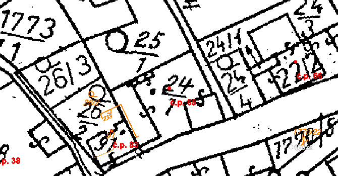 Chlístovice 65 na parcele st. 24/1 v KÚ Chlístovice, Katastrální mapa