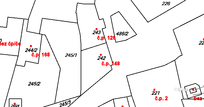 Křesetice 148 na parcele st. 242 v KÚ Křesetice, Katastrální mapa
