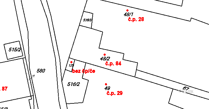 Chvalovice 84, Kovanice na parcele st. 48/2 v KÚ Chvalovice u Nymburka, Katastrální mapa