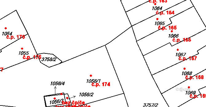 Kutná Hora-Vnitřní Město 174, Kutná Hora na parcele st. 1056/1 v KÚ Kutná Hora, Katastrální mapa