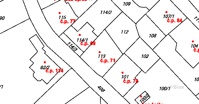 Všeborovice 71, Dalovice na parcele st. 113 v KÚ Všeborovice, Katastrální mapa