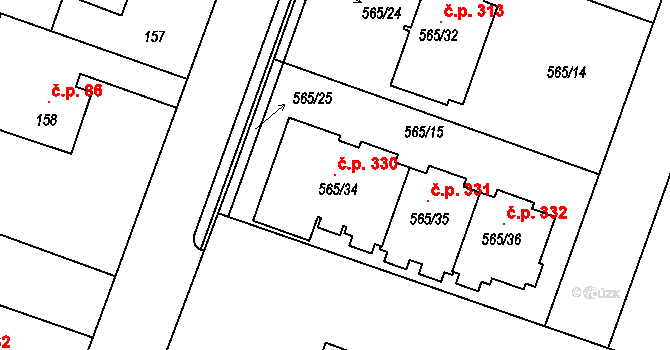 Střítež 330 na parcele st. 565/34 v KÚ Střítež, Katastrální mapa