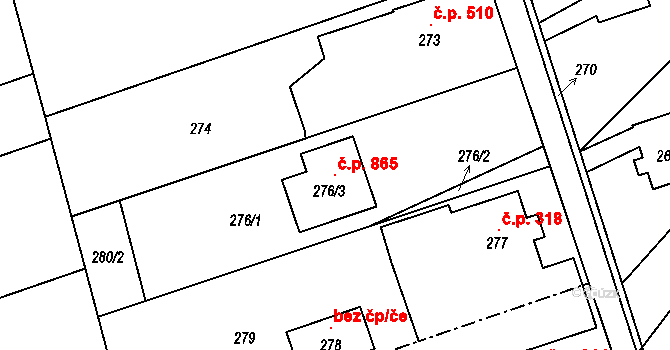 Rapotín 865 na parcele st. 276/3 v KÚ Rapotín, Katastrální mapa