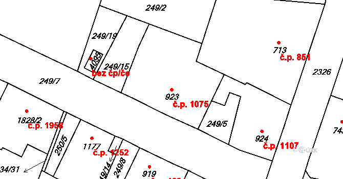 Jablonec nad Nisou 1075 na parcele st. 923 v KÚ Jablonec nad Nisou, Katastrální mapa