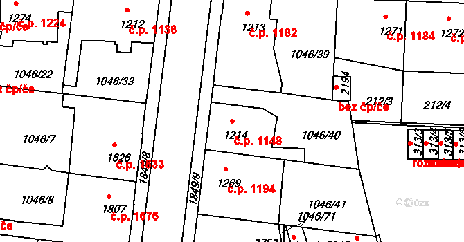 Nymburk 1148 na parcele st. 1214 v KÚ Nymburk, Katastrální mapa