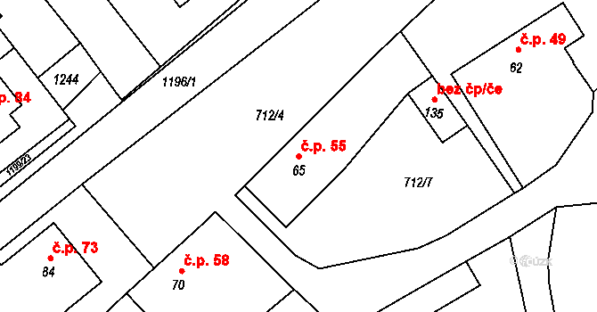 Růžená 55 na parcele st. 65 v KÚ Růžená, Katastrální mapa