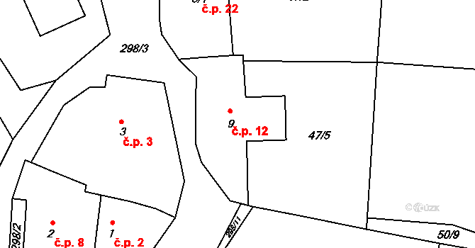 Zborná 12, Jihlava na parcele st. 9 v KÚ Zborná, Katastrální mapa