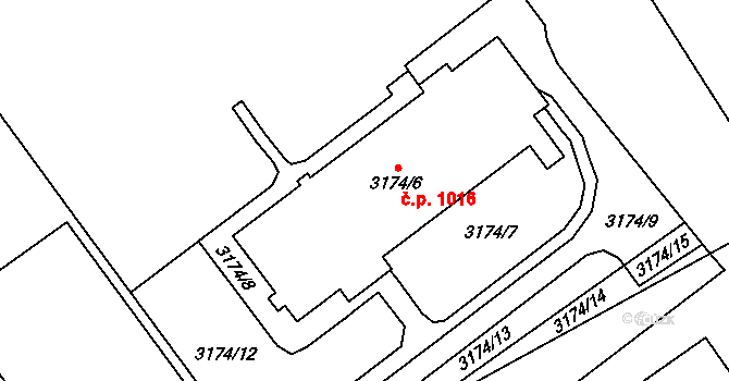 Jihlava 1016 na parcele st. 3174/6 v KÚ Jihlava, Katastrální mapa