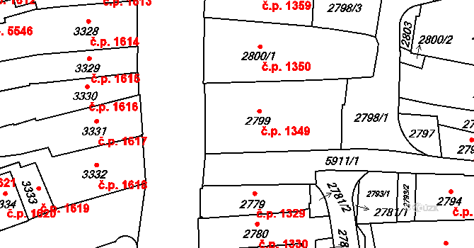 Jihlava 1349 na parcele st. 2799 v KÚ Jihlava, Katastrální mapa