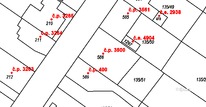 Jihlava 3500 na parcele st. 586 v KÚ Bedřichov u Jihlavy, Katastrální mapa