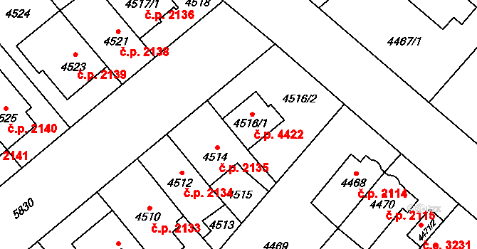 Jihlava 4422 na parcele st. 4516/1 v KÚ Jihlava, Katastrální mapa