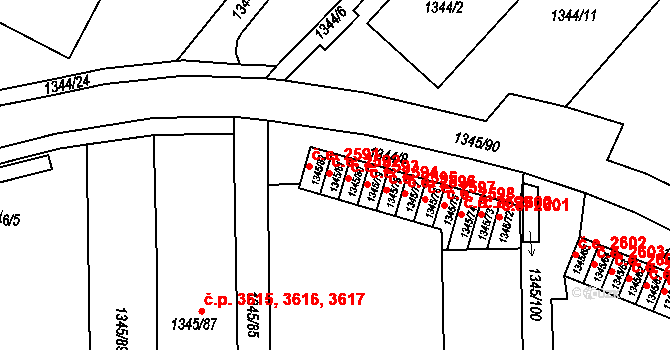 Jihlava 2592 na parcele st. 1345/81 v KÚ Jihlava, Katastrální mapa
