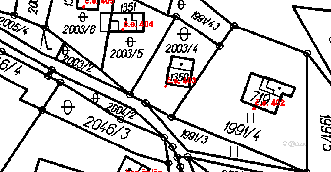 Čeladná 403 na parcele st. 1350 v KÚ Čeladná, Katastrální mapa