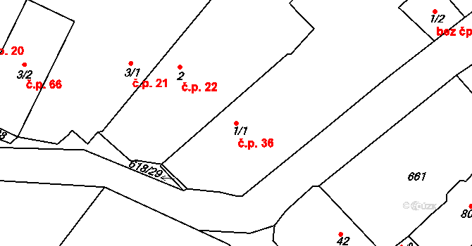 Cekov 36 na parcele st. 1/1 v KÚ Cekov, Katastrální mapa