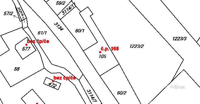 Heřmanice v Podještědí 168, Jablonné v Podještědí na parcele st. 105 v KÚ Heřmanice v Podještědí, Katastrální mapa