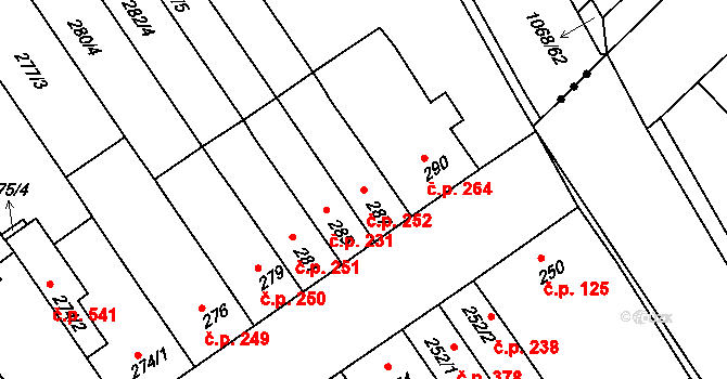 Žabčice 252 na parcele st. 287 v KÚ Žabčice, Katastrální mapa